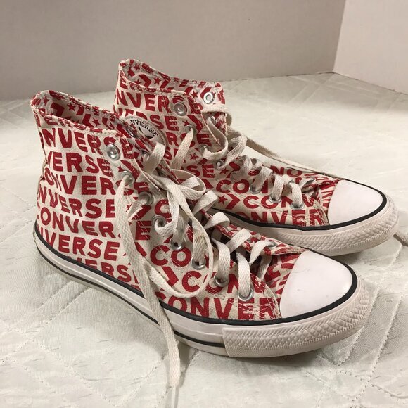 Converse Chuck Taylor‎ "Converse" Printed in Red High Tops mens 8 - Picture 1 of 7